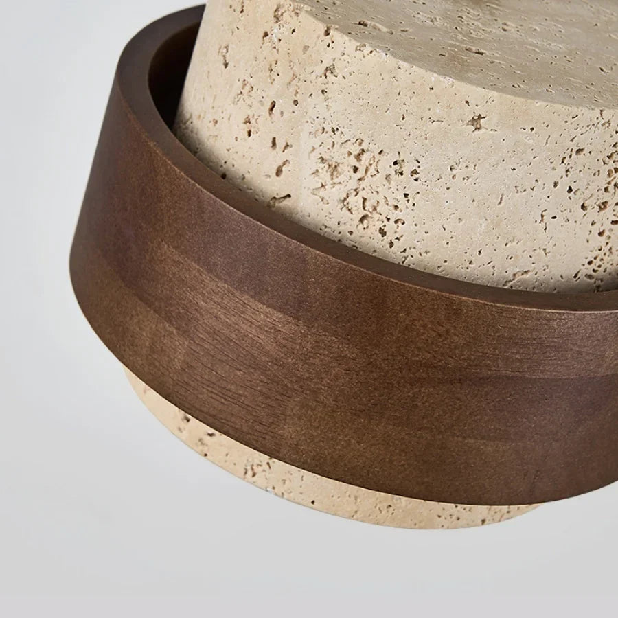 Yellow Travertine LED Ceiling Lamp with Wood Canopy Flush Mount