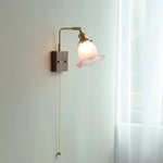 Glass Pink LED Wall Lights Pull Chain Switch Rotatable Sconce Bedside Lamp
