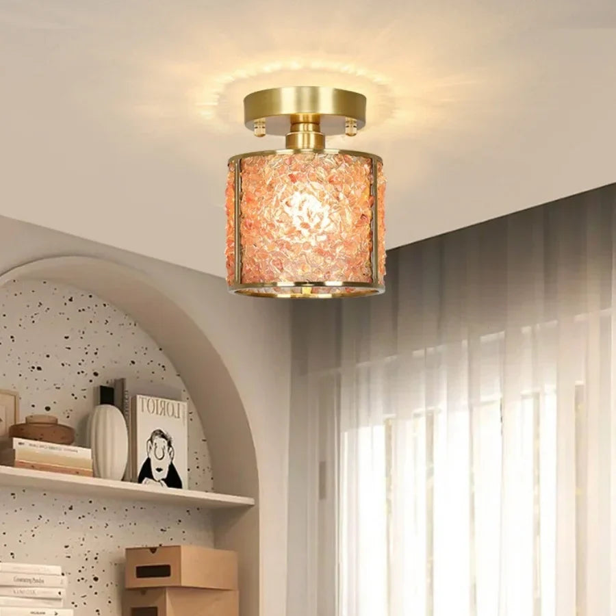 Copper Canopy LED Ceiling Light Glass Crystal Nordic Modern Decor for Home