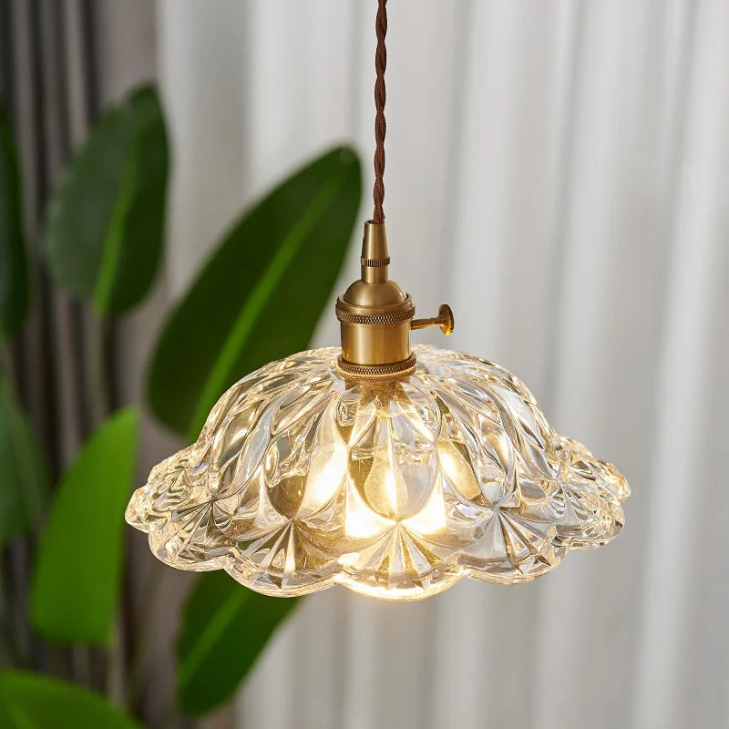 Japanese Style LED Pendant Lamp Copper Glass Hanging Light Fixtures