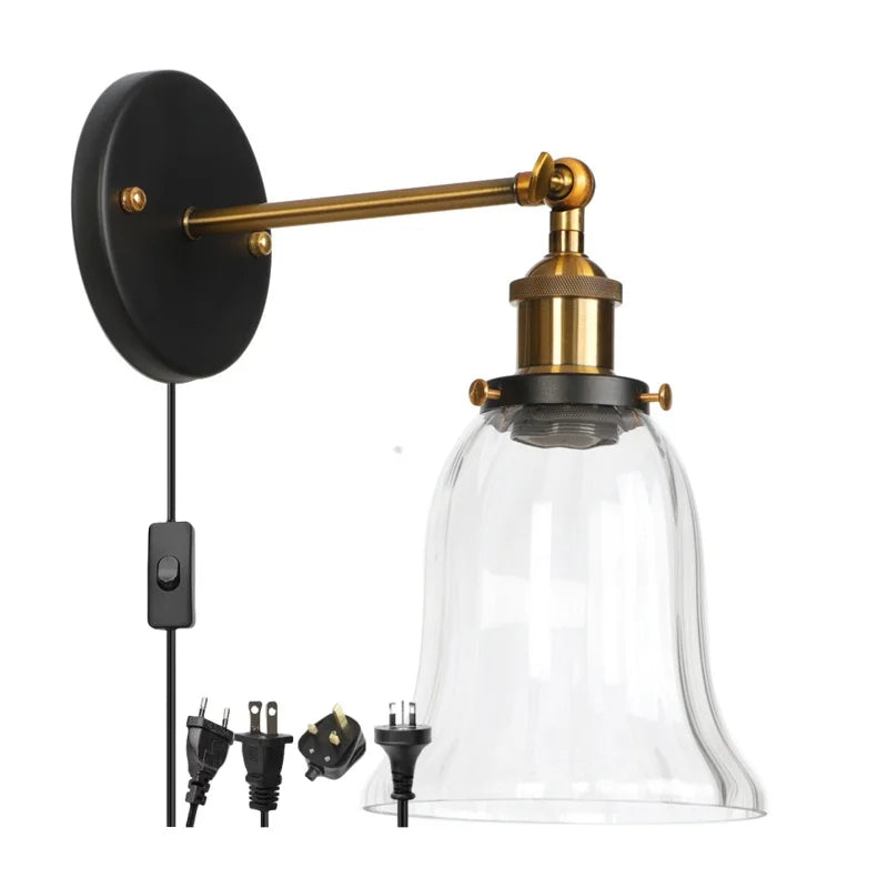 Industrial Clear Glass Wall Sconce Light for Stair, Foyer, Bedroom.