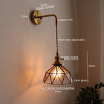 Copper Glass Pull Chain LED Wall Sconce for Indoor Living Room Stairway Lighting