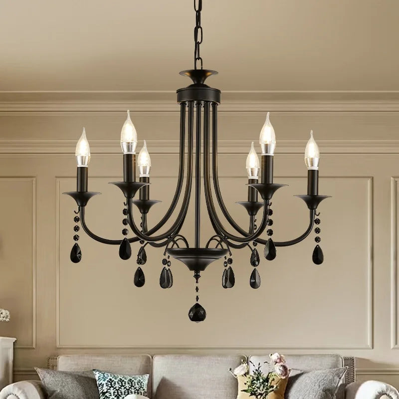 Black Metal Crystal Chandelier: Artistic LED Lighting for Home Decor
