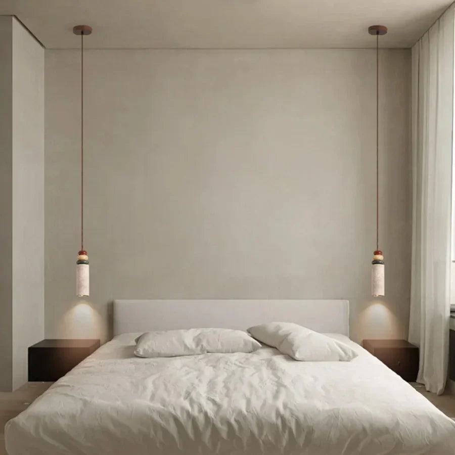 Afralia™ Colorful Stone LED Pendant Light - Nordic Modern Yellow Travertine Wood Canopy