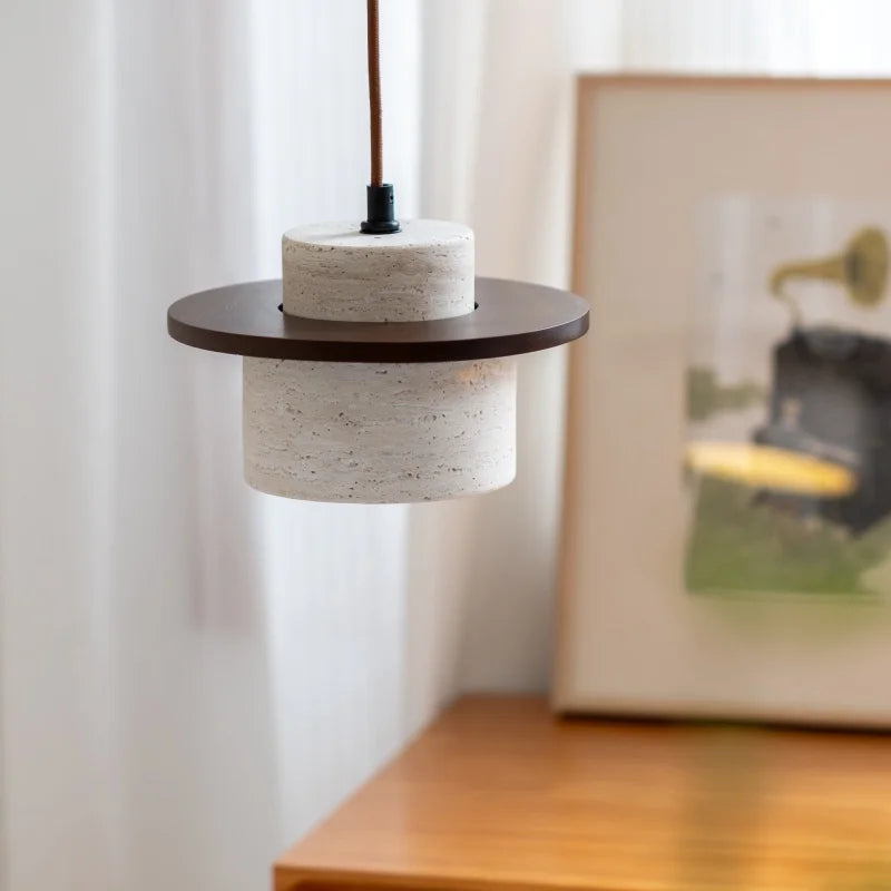 LED Hanging Lamp: Yellow Travertine Japanese Style Pendant Light for Home Decoration