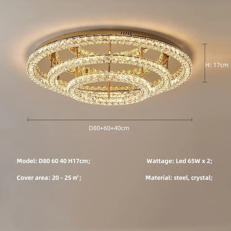 Afralia™ Modern Luxury Dimmable Crystal Chandelier Round Steel LED Ceiling Light