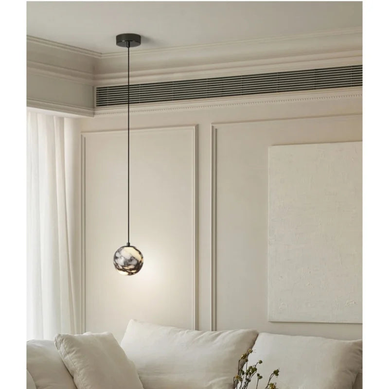 Afralia™ Nordic LED Pendant Light - Luxury Stone Ball Wire Adjustable Home Decor