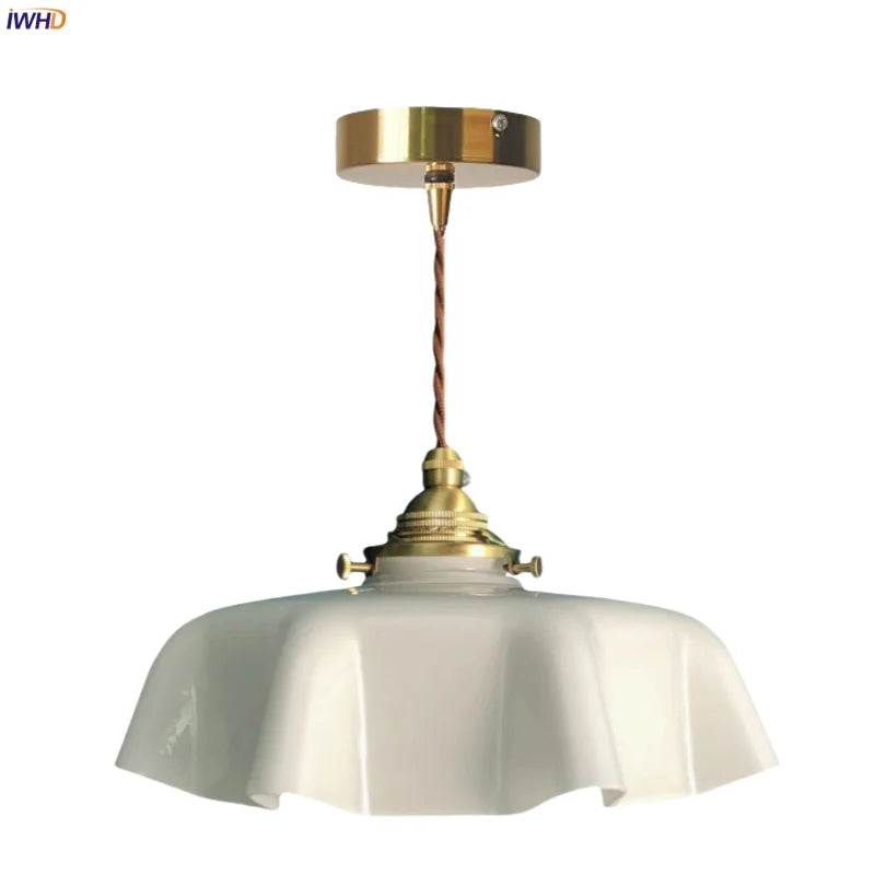 Afralia™ Cream Glass Copper LED Pendant Lamp for Kitchen Bedroom Living Room