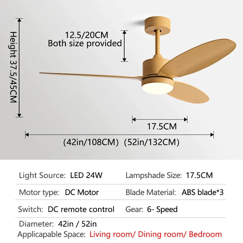 52" Modern DC Ceiling Fan with Remote Control for Home and Restaurant