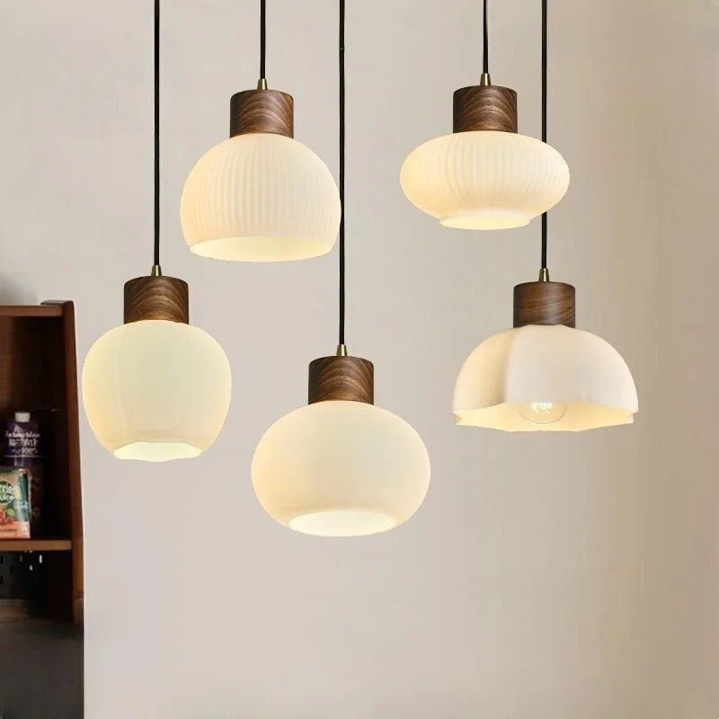 White Glass LED Pendant Lights for Modern Minimalist Decoration