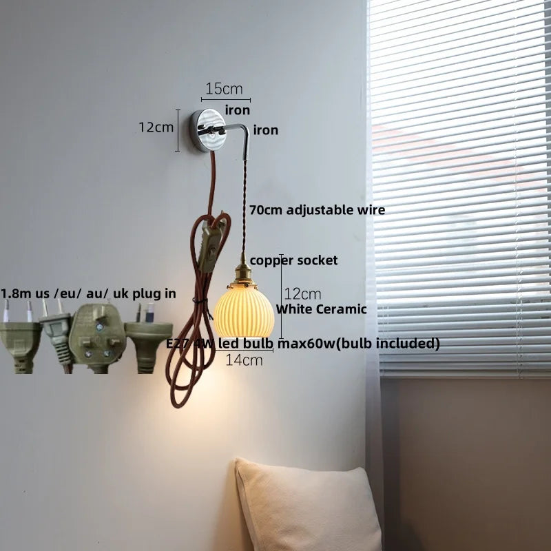 Ceramic LED Wall Sconce Pull Chain Switch, Modern Nordic Bathroom Mirror Light