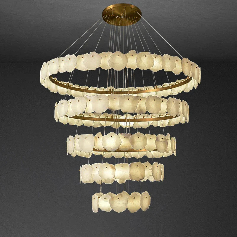 Spanish Marble Brass Chandelier: Luxury LED Lighting for Hotels & Villas