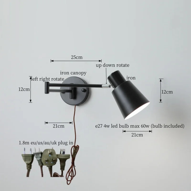 Black Iron LED Wall Sconce for Home Decor - Modern Nordic Style