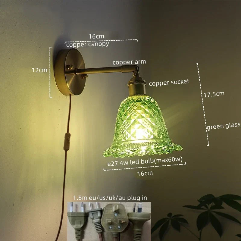 Copper Glass Nordic LED Wall Lights for Balcony Bedroom Mirror Bathroom