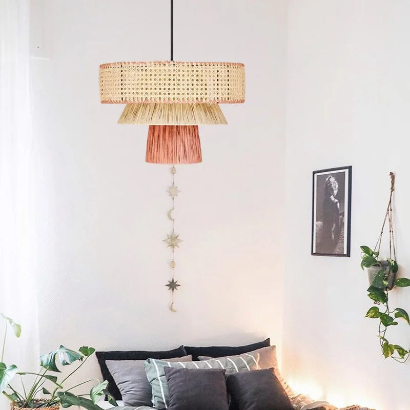 Nordic Rattan Pendant Lights: Retro Woven Chandeliers for Living Room & Restaurant