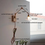 Walnut Copper Swing Arm LED Wall Light Fixture for Nodic Home Decor