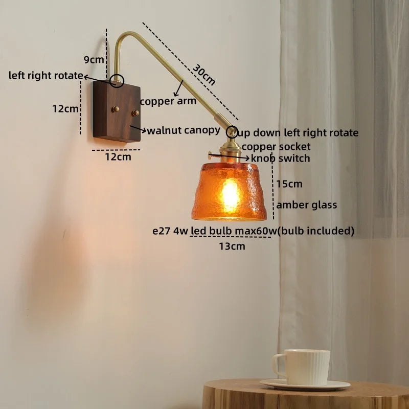 Walnut Copper LED Wall Lights Modern Bedside Lamp Applique Da Parete