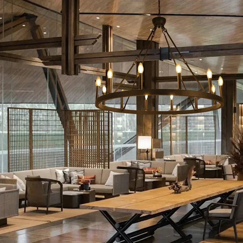 Afralia™ Black Metal LED Pendant Chandelier for Living Room and Stairs