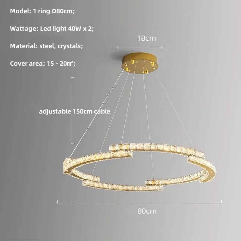 Oval Steel LED Pendant Lights with K9 Crystals