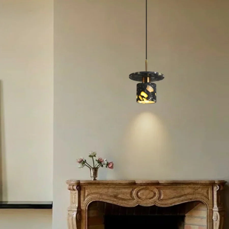 Black Terrazzo Stone LED Pendant Lamp Modern Nordic Hanging Lights