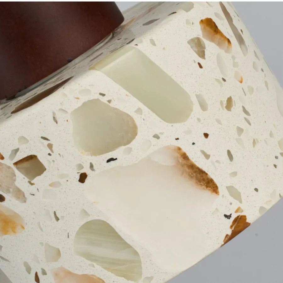 Afralia™ Minimalism LED Pendant Light Fixture Terrazzo Marble Stone Wood Hanging Lamp