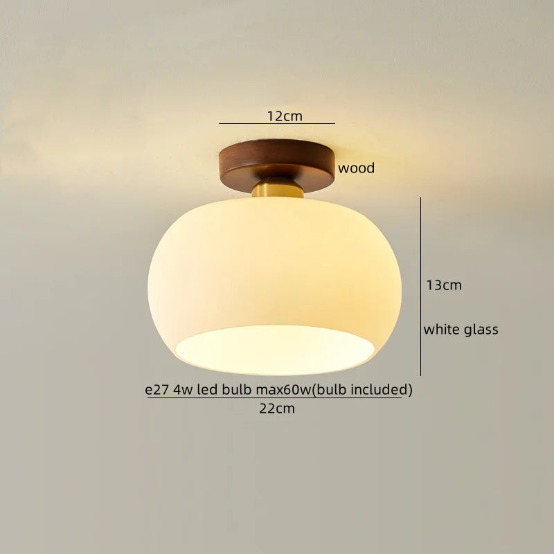 Copper Glass LED Ceiling Light for Indoor Balcony Kitchen Porch Decor