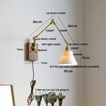 Walnut Wood LED Wall Light with Pull Chain Switch & Rotatable Amber Glass