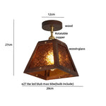 Vintage Wood & Copper Rotatable Ceiling Light - Amber Glass LED Fixture