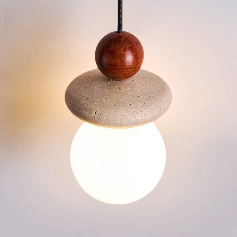 Afralia™ White Glass LED Pendant Light - Yellow Travertine Mid Century Hanging Lamps
