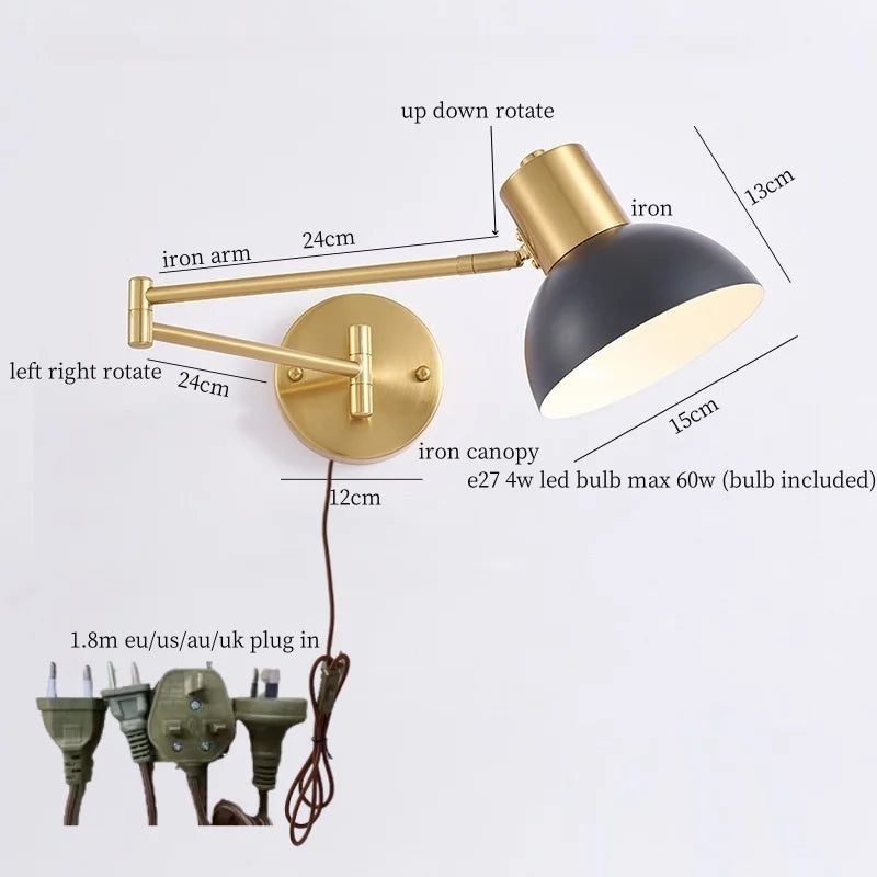 Swing Arm LED Wall Light for Bedroom Kitchen Living Room Mirror Bedside Lamp
