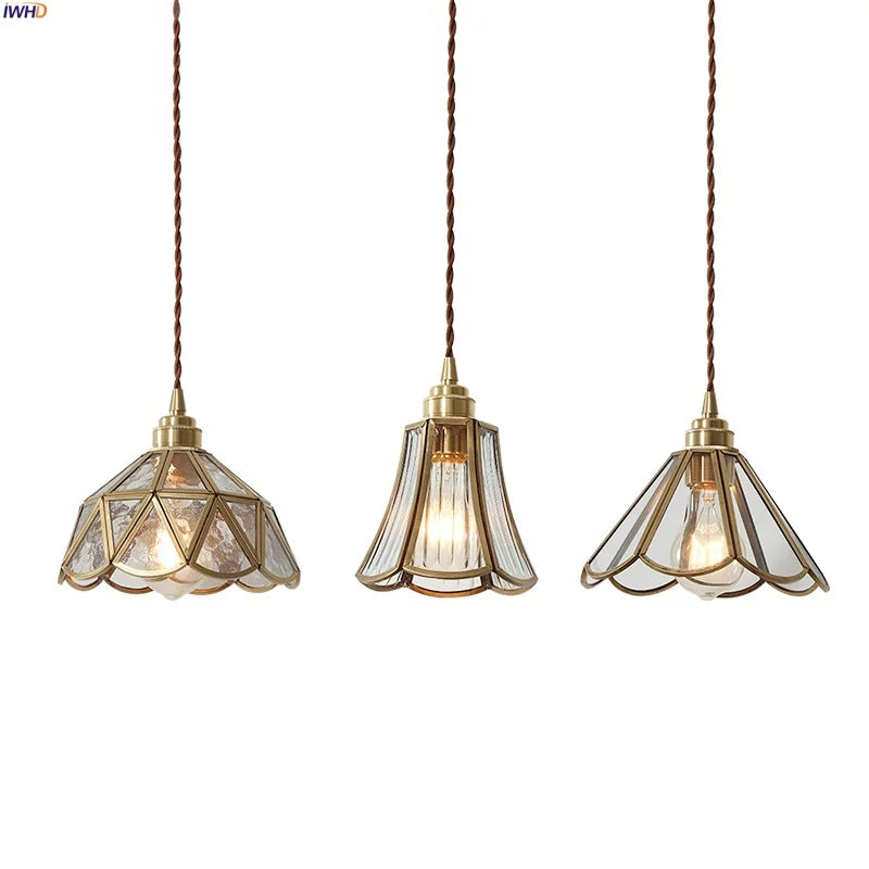 Glass LED Pendant Light Fixture with Copper Socket for Dining Room & Porch