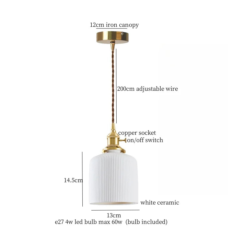 Afralia™ White Ceramic LED Hanging Lamp Nordic Minimalism Brass Pendant Lights