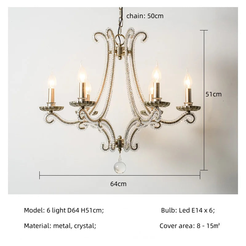 Crystal LED Chandelier: French Living Room Retro E14 Pendant Light for Home Decor