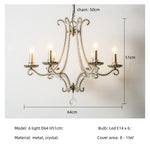 Crystal LED Chandelier: French Living Room Retro E14 Pendant Light for Home Decor
