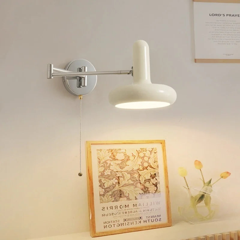 Swing Arm LED Wall Lamp Cream for Living Room Bedside Mirror Light