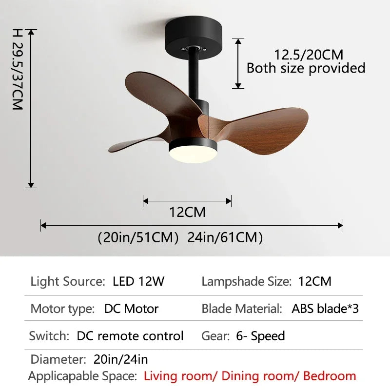 24-Inch Mini Ceiling Fan with Lights, Modern Design for Home and Office
