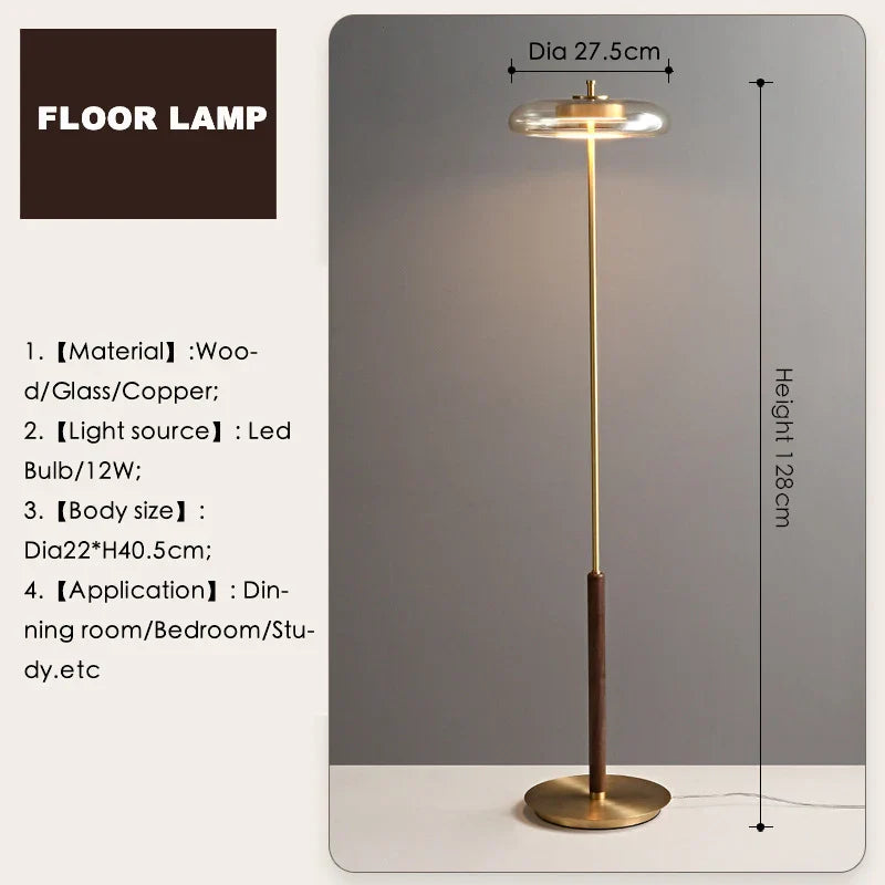 Mushroom Lustre Glass Floor Lamp - Gold Metal Art Design