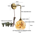 Amber Glass LED Wall Sconce with Pull Chain Switch for Bedroom and Bathroom