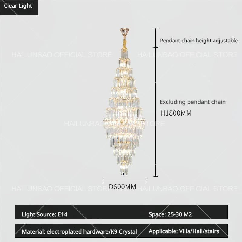 Hollow Spiral Staircase Chandelier | Modern Long Crystal Light for Villa Livingroom