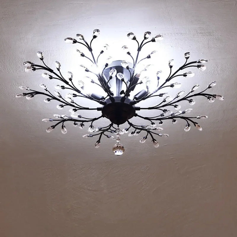 Crystal Tree Chandelier Ceiling Light for Bedroom with LED E14 Bulbs