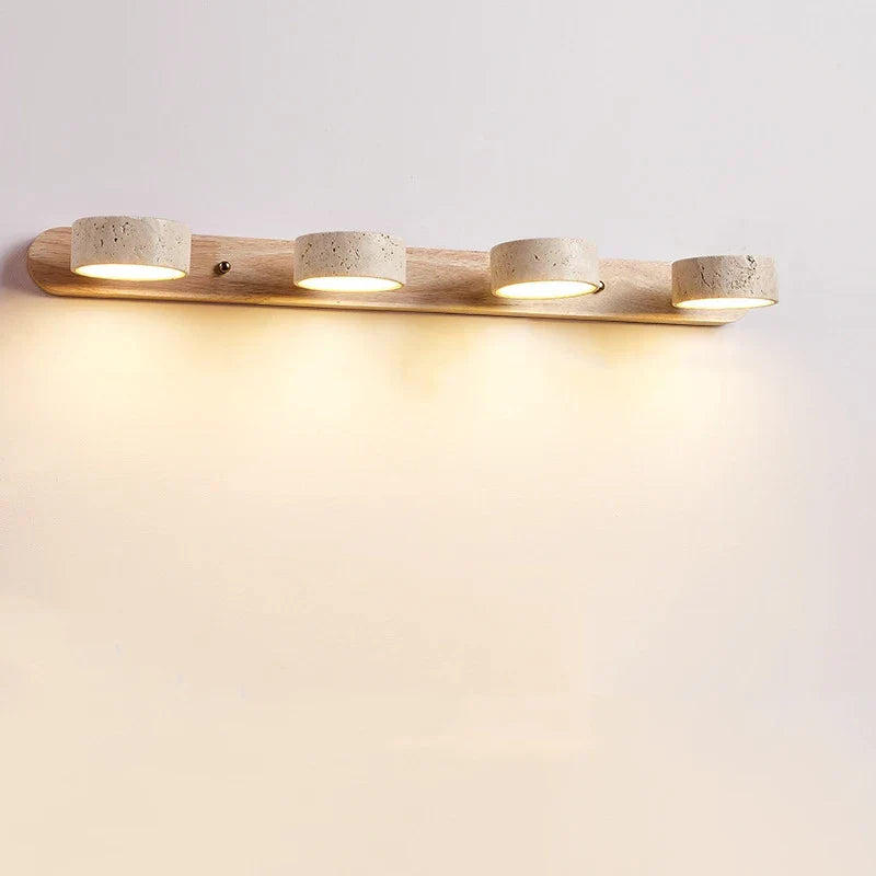 Travertine Wall Sconce Light Wood Rotatable for Bedroom Bedside
