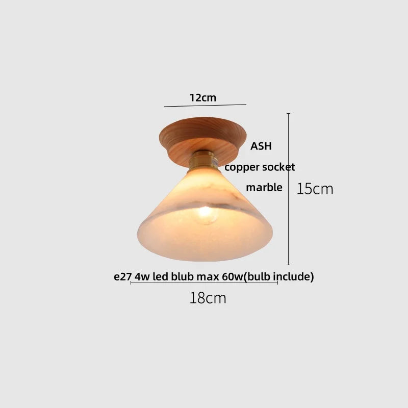 White Ceramic LED Ceiling Lamp Wood Ash Nordic Modern Copper Light