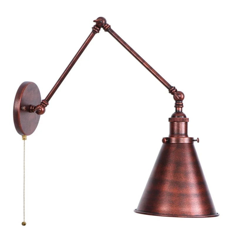 Afralia™ Retro LED Swing Arm Bedside Wall Lamp Rustic Industrial Iron Loft Wall Light