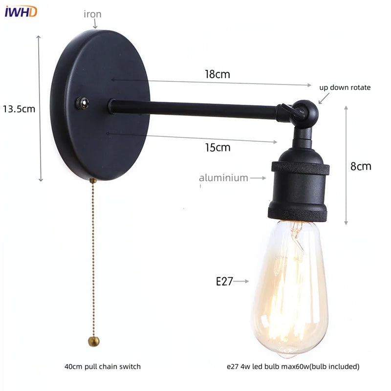 Afralia™ Loft LED Wall Light Industrial Vintage Bedroom Bedside Lamp