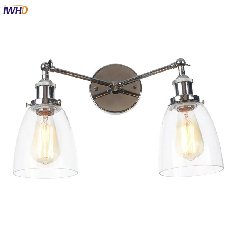2 Head LED Wall Lamps Iron Glass Bedroom Stair Light Fixtures