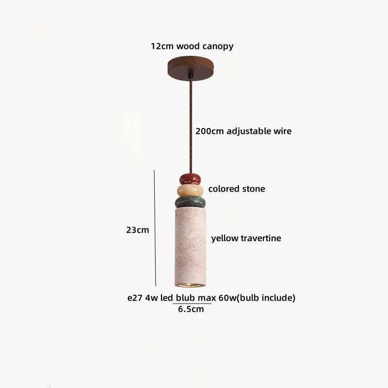 Afralia™ Round Wood LED Pendant Light | Yellow Travertine Stone | Wabi Sabi Home Decor