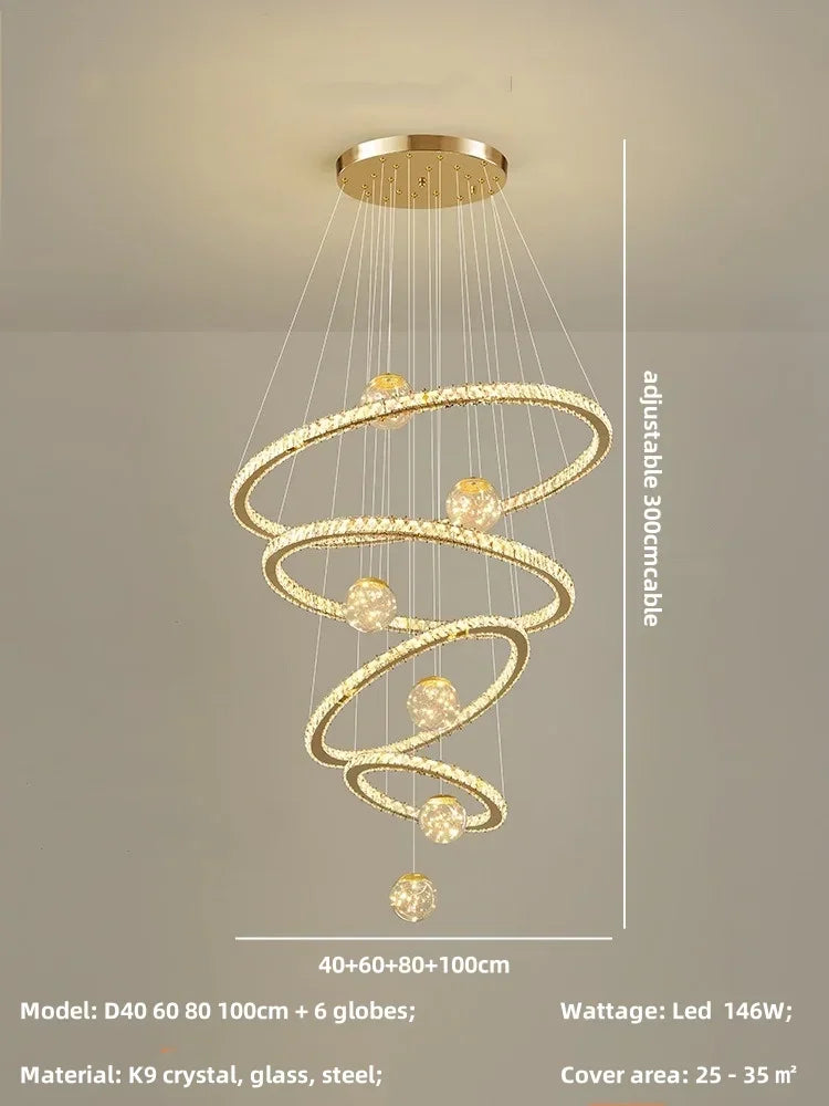 Crystal LED Chandelier: Modern Living Room Pendant Lights, Glass Globe Hanging Lamp