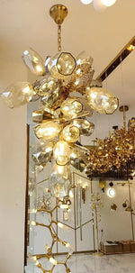 Glass Shades LED Chandelier Stairs Art Metal Lighting Luxe Chain Hanging Lamp