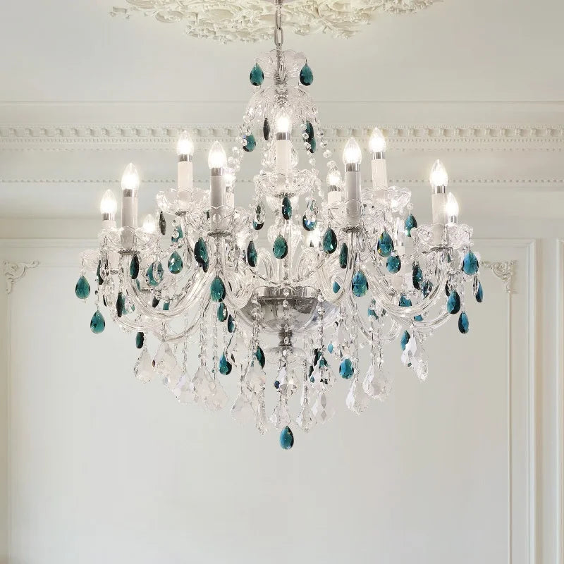 Blue Crystal Chandelier: Luxury E14 Pendant Lights for Living Room and Bedroom