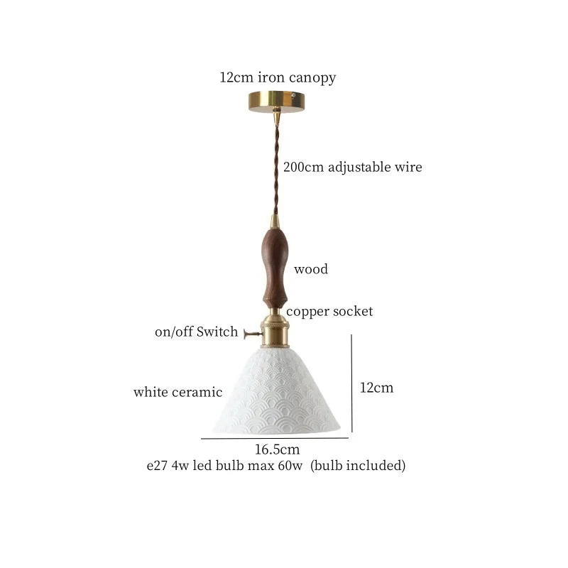 Ceramic Wood LED Pendant Light Fixtures for Bar, Bedroom, Living Room